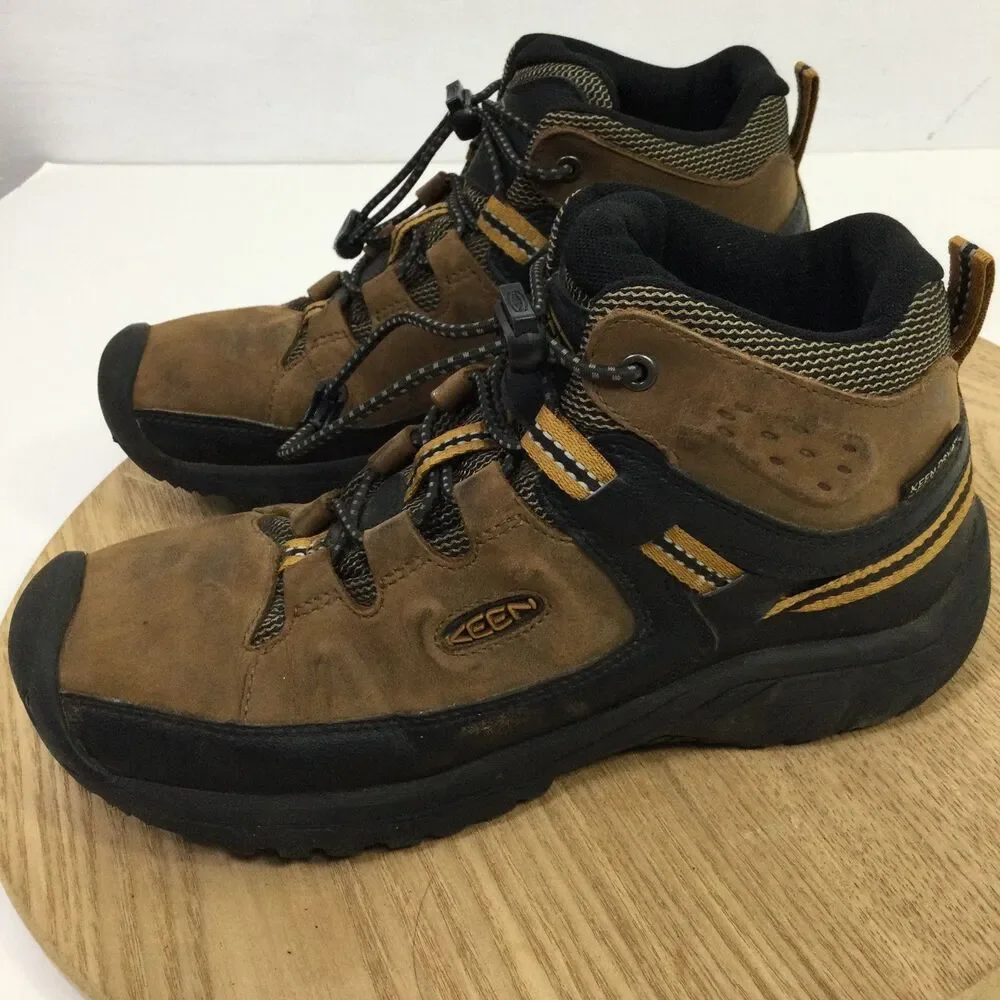 KEEN Youth Targhee Mid Waterproof Hiking Boots Leather Golden Brown Size 3